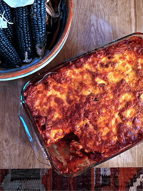 Stacked Blue Corn Chicken Enchiladas