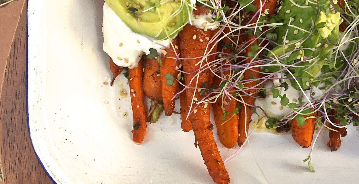 Spiced Roasted Carrots with Micro Greens and Yogurt