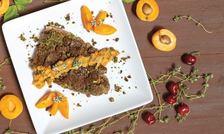 Basil and Pistachio Crusted Lamb with Apricot Reduction