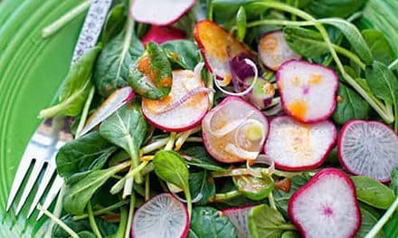 TAT SOI AND RADISH SALAD WITH CARROT-MISO-SESAME DRESSING