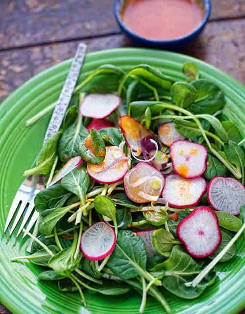 TAT SOI AND RADISH SALAD WITH CARROT-MISO-SESAME DRESSING