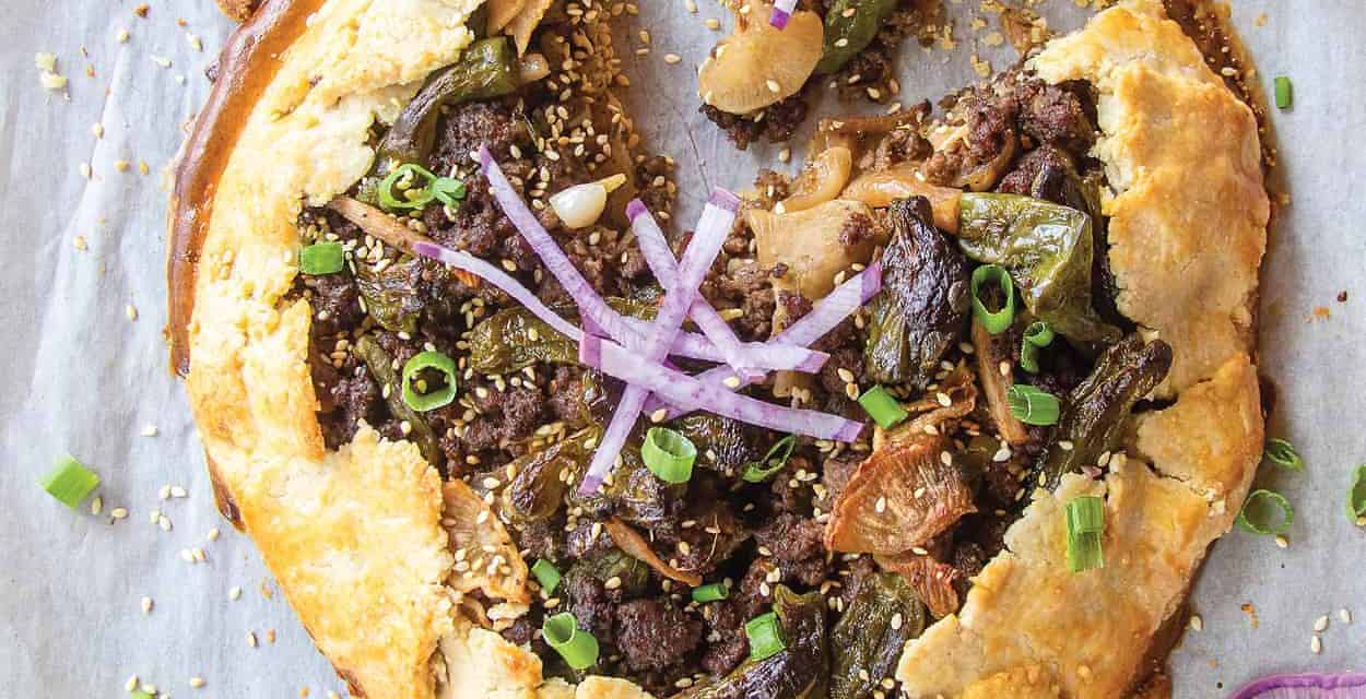 Mongolian Beef with  Shishito Peppers and  Daikon Radishes Galette