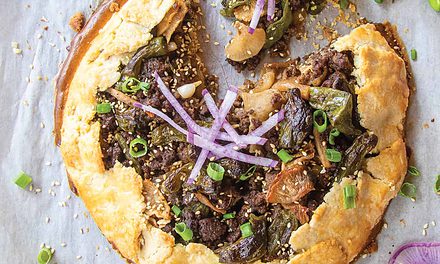 Mongolian Beef with  Shishito Peppers and  Daikon Radishes Galette