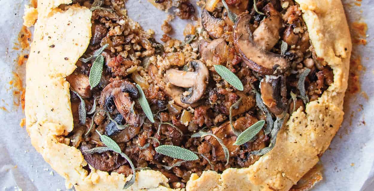 Sausage with Caramelized Onion and Mushrooms Galette