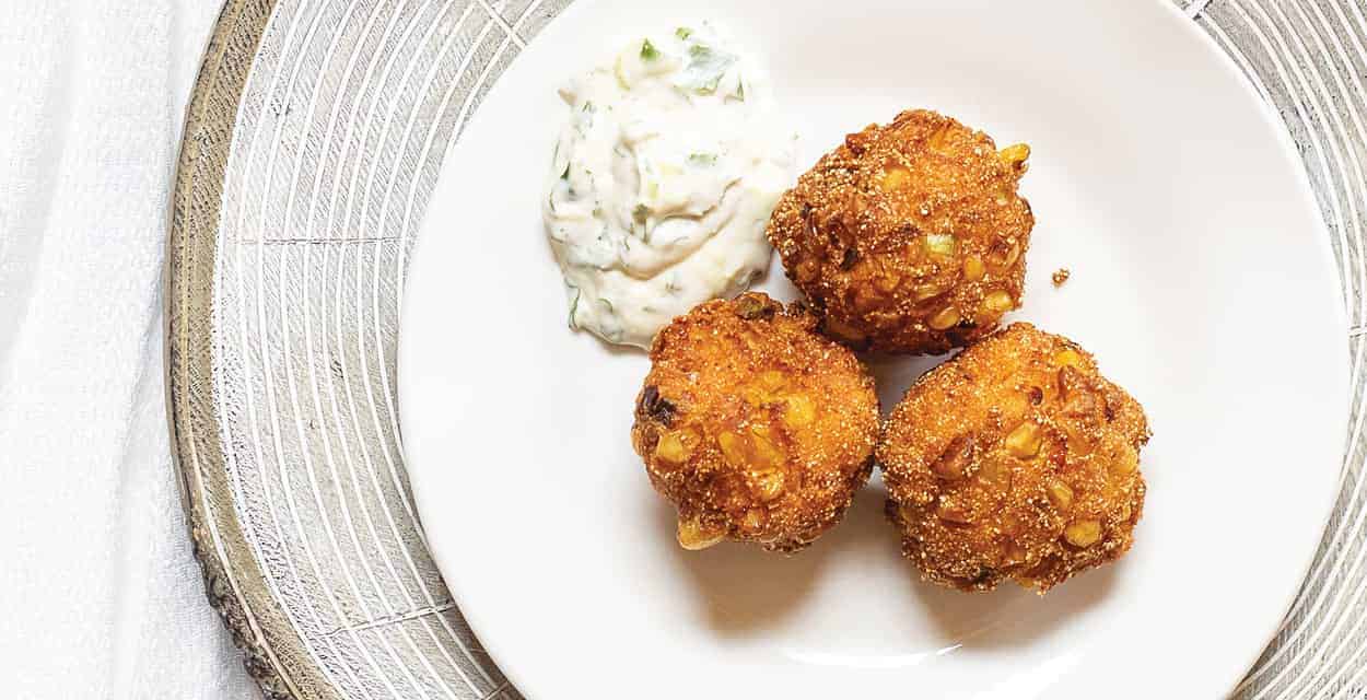 Sweet Corn Hush Puppies with Lime-Cilantro Aioli