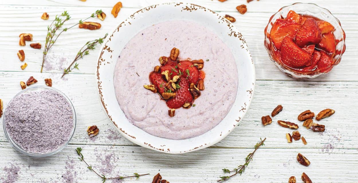 Blue Corn Polenta with Roasted Strawberries