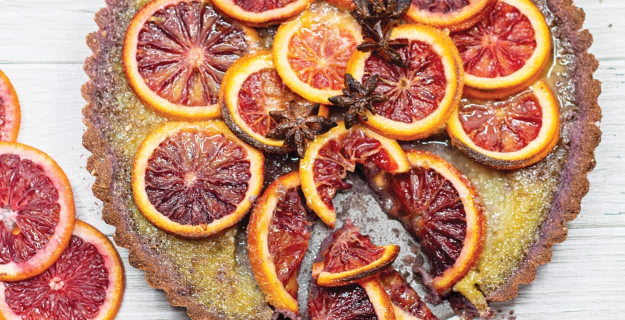 Blood Orange Custard and Blue Corn Tart