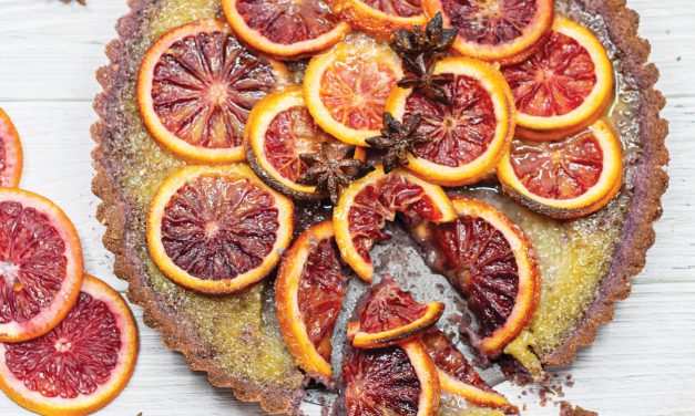 Blood Orange Custard and Blue Corn Tart