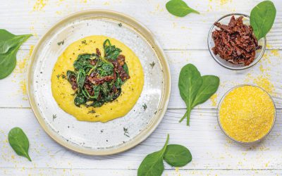 Breakfast Polenta with Sundried Tomatoes and Spinach