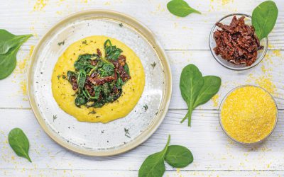 Breakfast Polenta with Sun-Dried Tomatoes and Spinach
