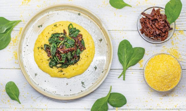 Breakfast Polenta with Sun-Dried Tomatoes and Spinach