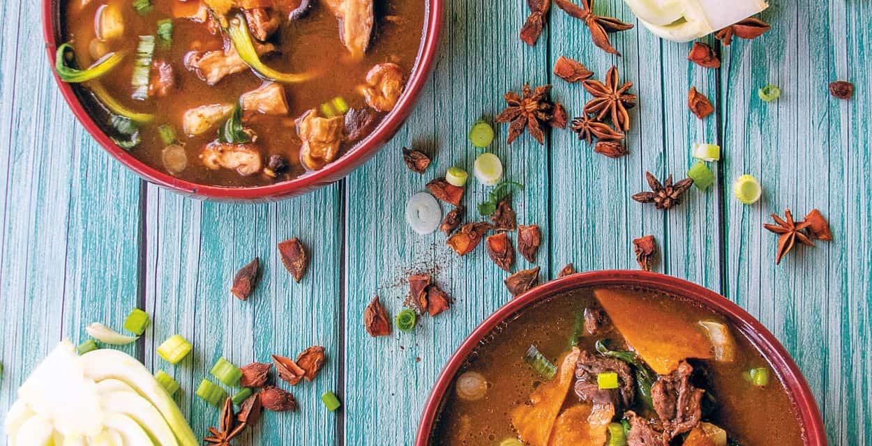 Chinese-Style Stew with Beef/Mushroom, Sweet Potato, and Bok Choy