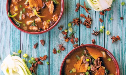 Chinese-Style Stew with Beef/Mushroom, Sweet Potato, and Bok Choy