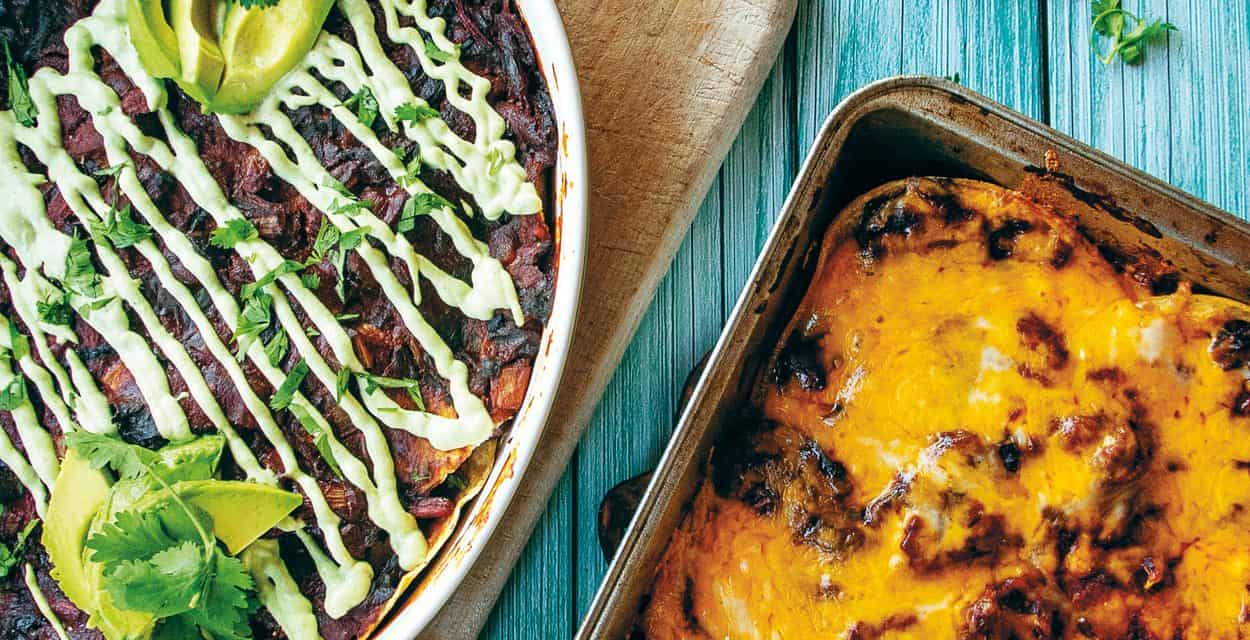Red Chile Chard  Enchiladas with Crema