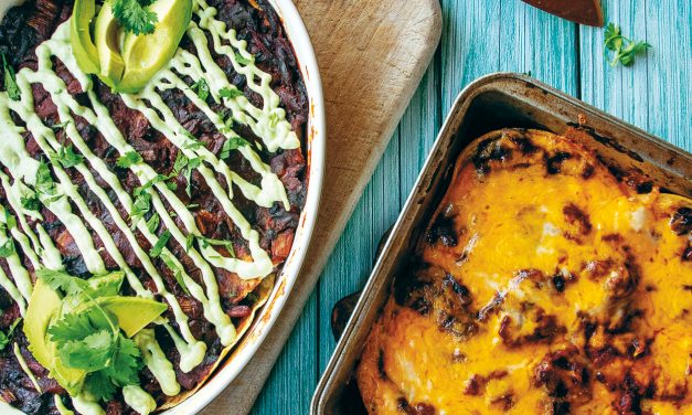 Red Chile Chard  Enchiladas with Crema