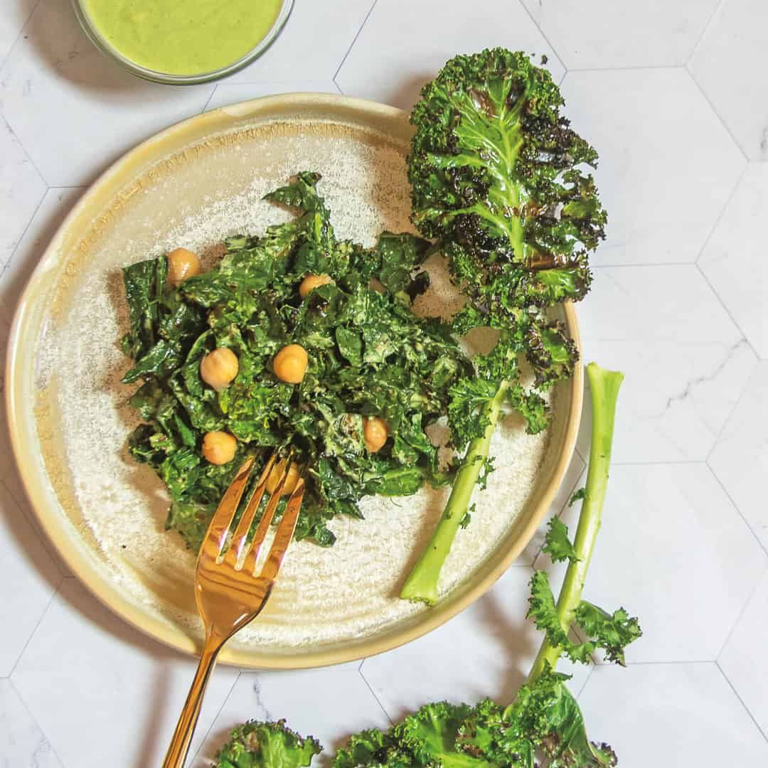 Grilled Kale with  Spicy Avocado Dressing