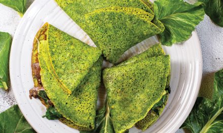 Spinach Crepes with Mushrooms and Greens