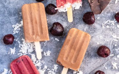 Balsamic Roasted Cherry and Chocolate-Coco Paletas