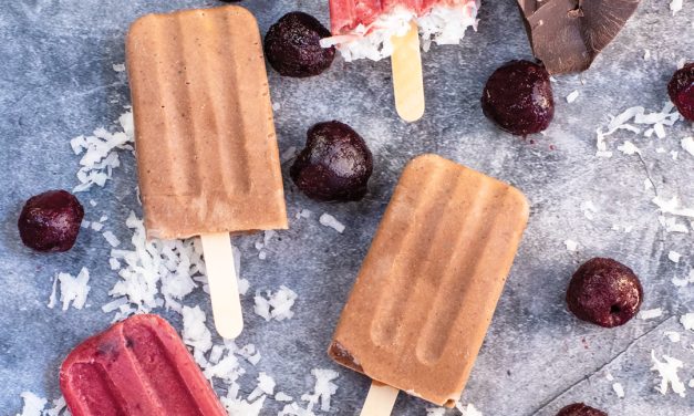 Balsamic Roasted Cherry and Chocolate-Coco Paletas